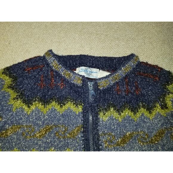 Womens Sweater/Jacket- SWEATER VENTURE-Hand knit-beige/blue wool Fair Isle zip-M - Picture 3 of 4